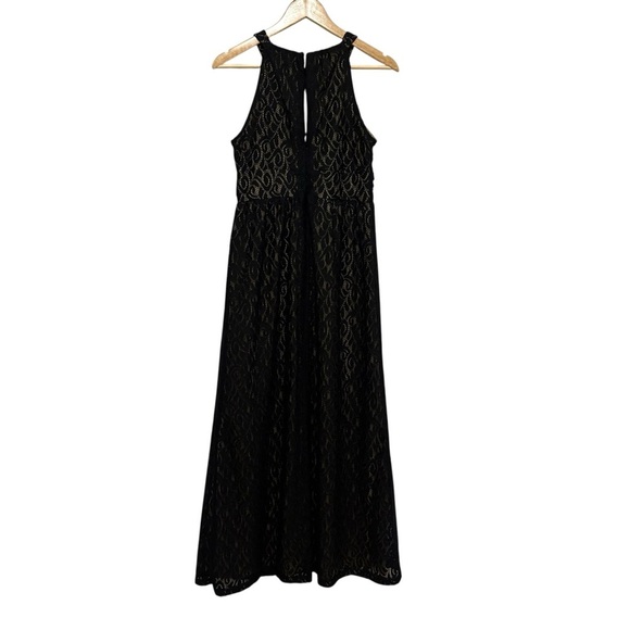 Women's 8 Black Halter Lace Maxi Cocktail Wedding Guest Party Elegant Gown Dress - Picture 6 of 7